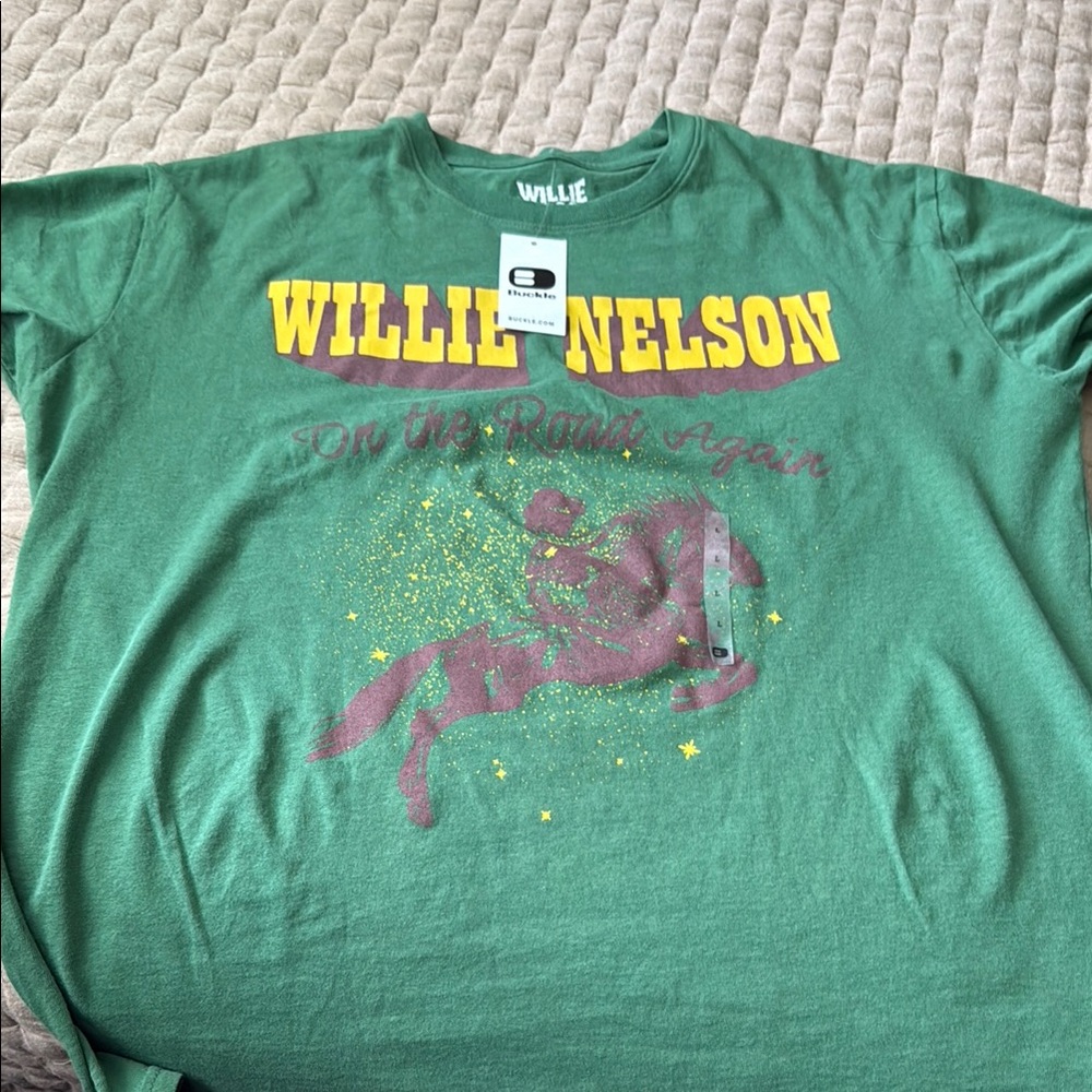 Willie Nelson Green Graphic T-Shirt